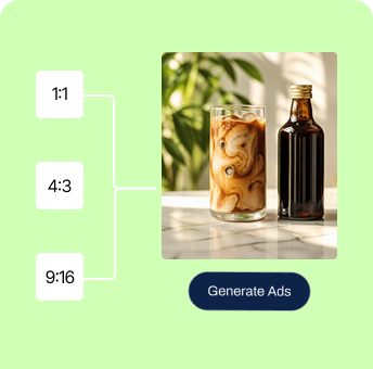Generated iced coffee ad with three aspect ratio options